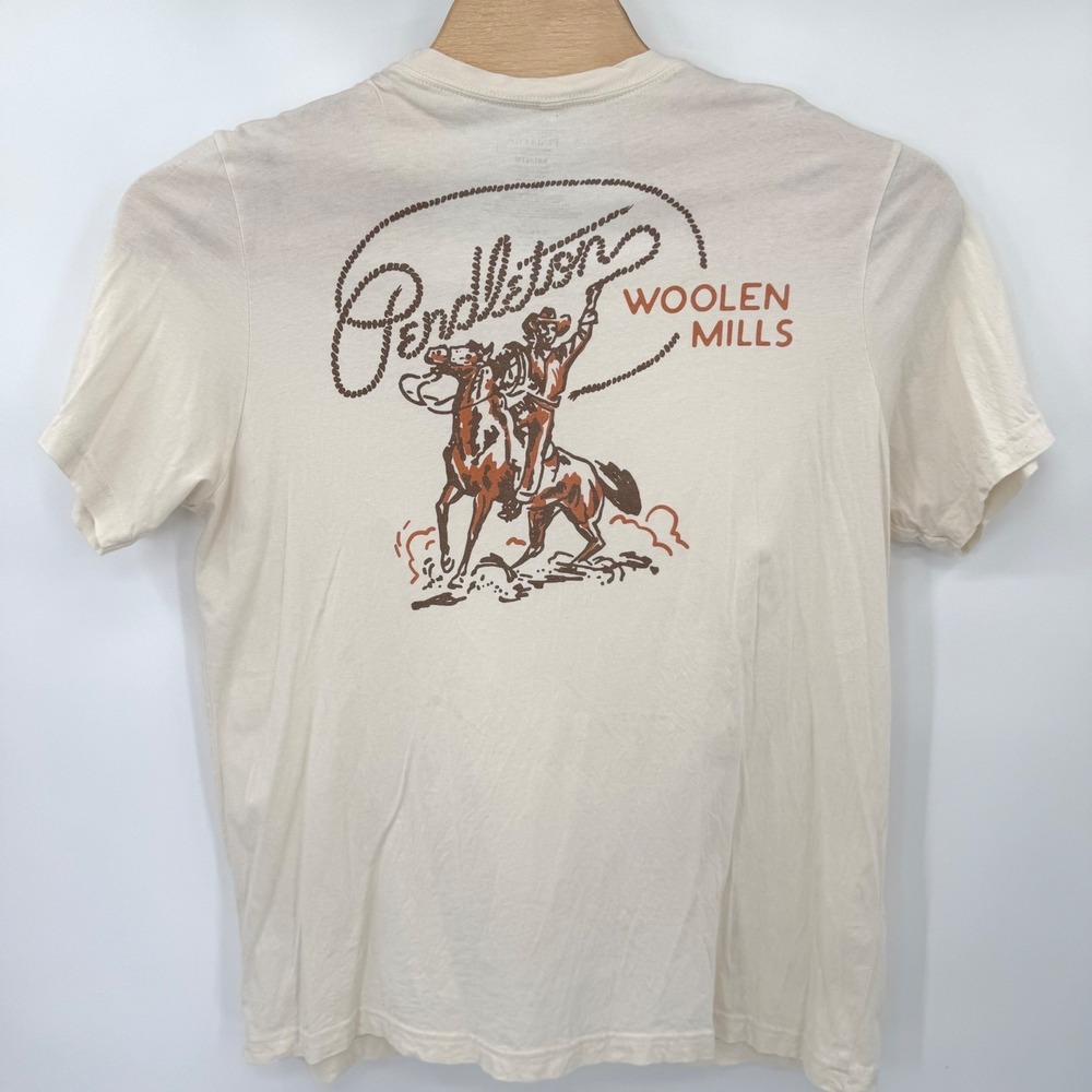 Pendleton T-Shirt Mens XXL Cream Woolen Mills Cowboy Graphic Western Cotton Tee